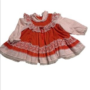 Vintage Pinafore Red Collar Lace Ruffle Holiday Dress